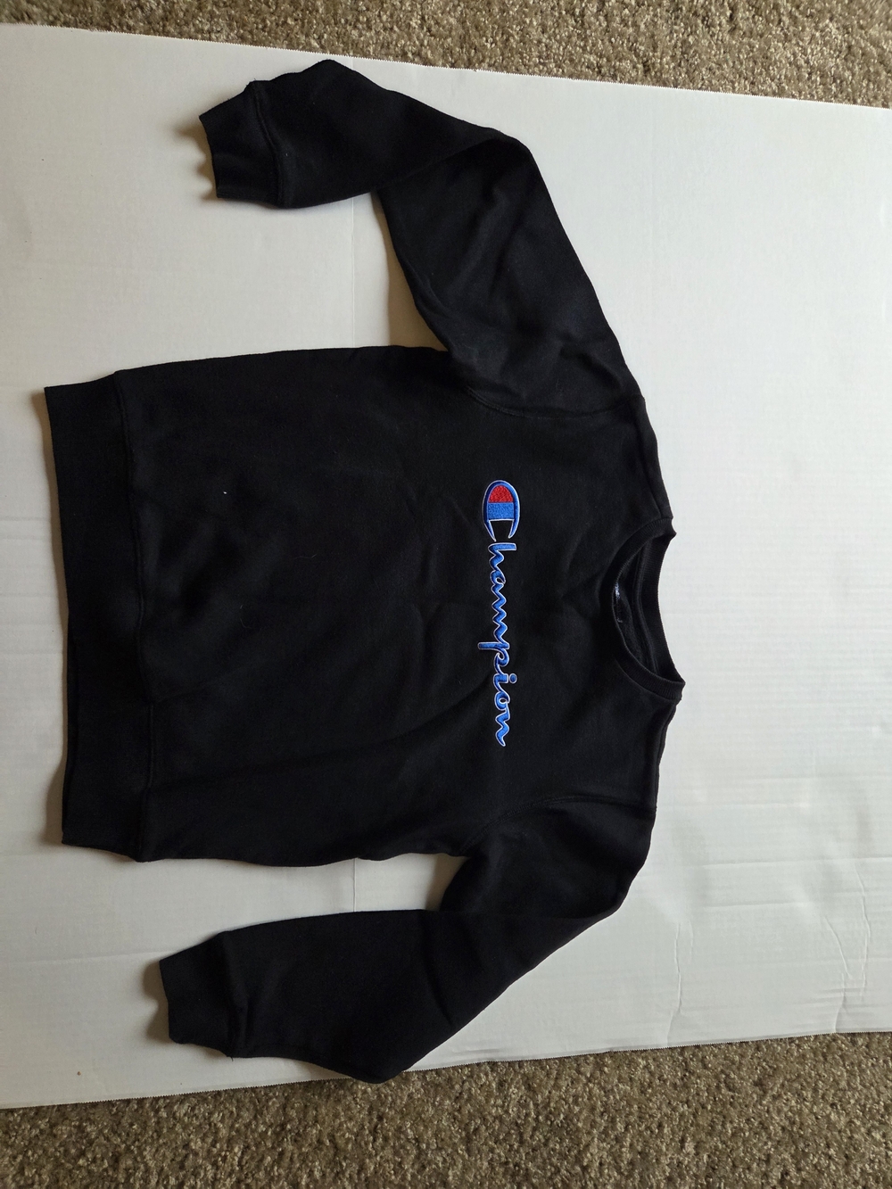 Champion Black Crewneck Sweatshirt Embroidered Logo Fleece Pullover Large L